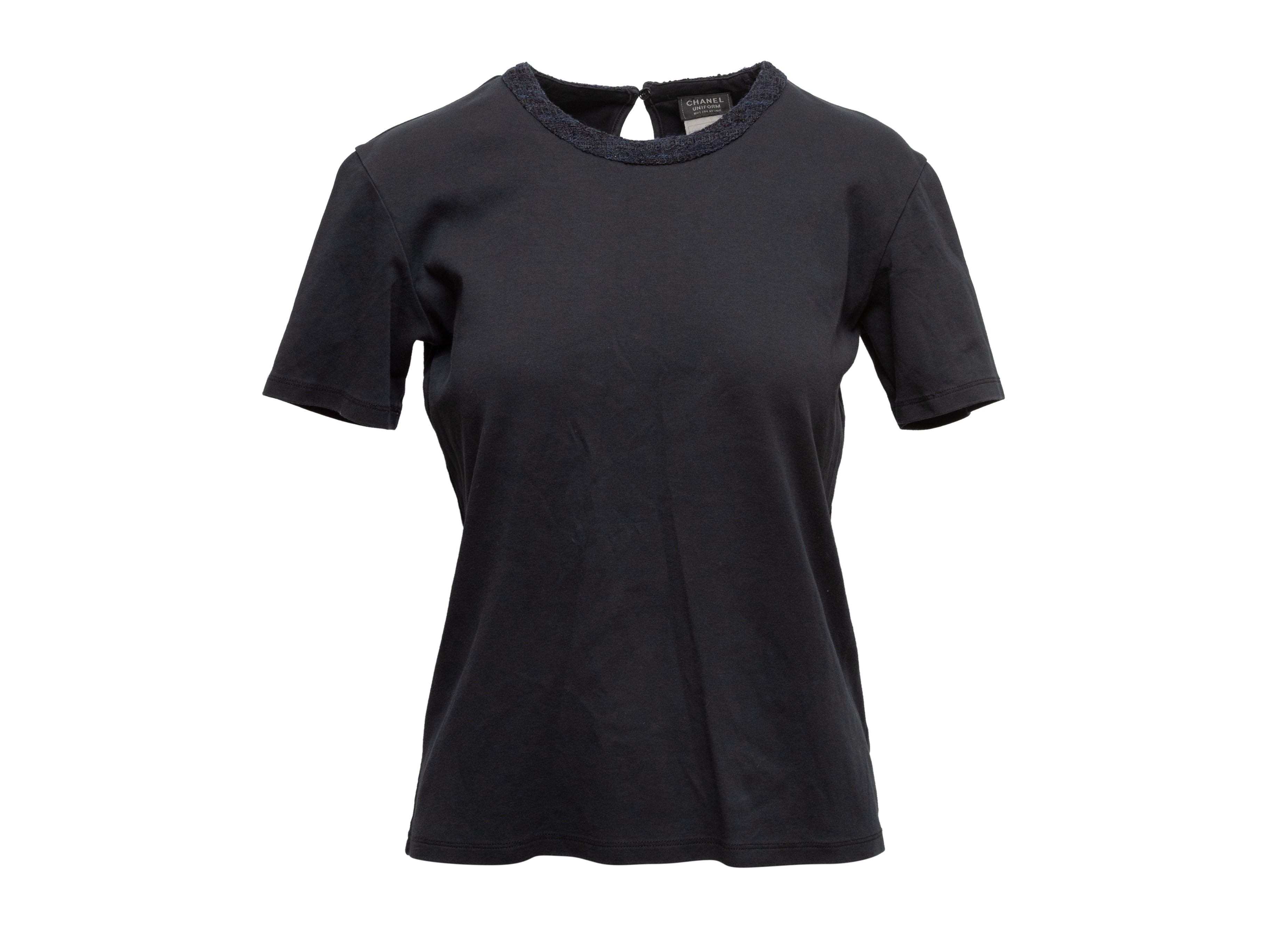 Black Chanel Tweed-Trimmed Short Sleeve T-Shirt Size M