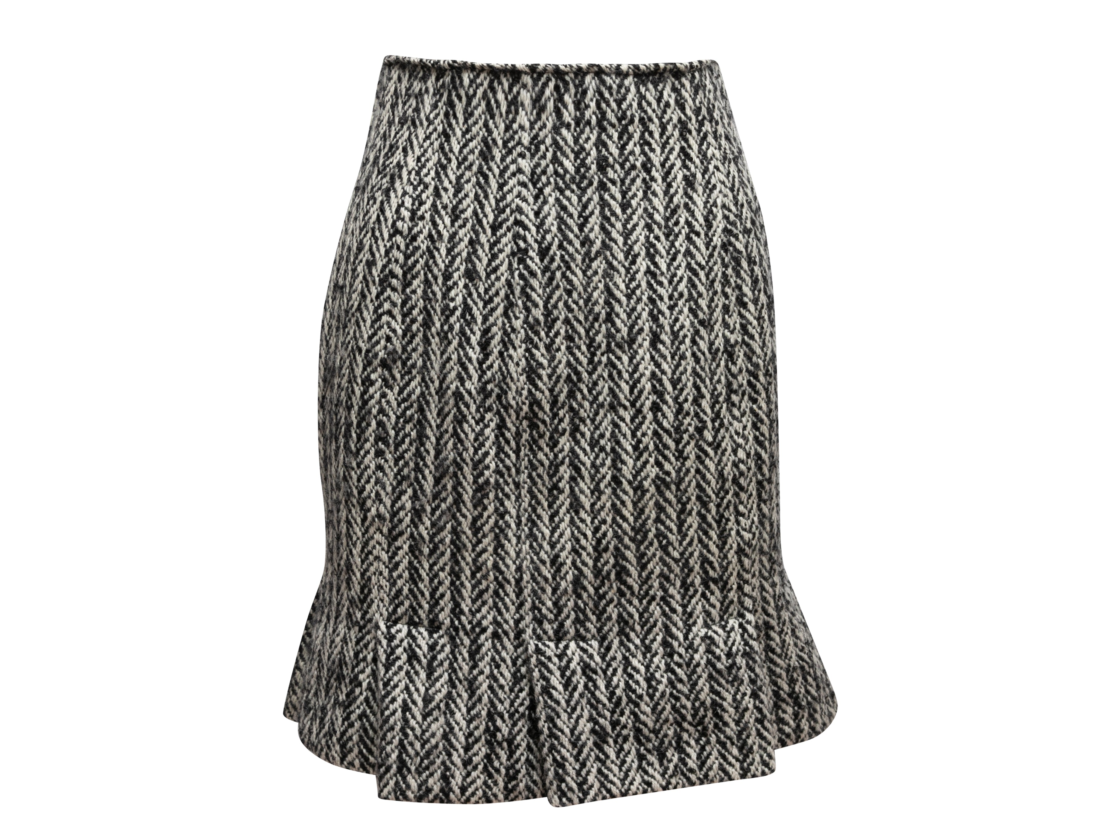 Vintage Black & White Calvin Klein Herringbone Wool Skirt Size US 6 - Designer Revival