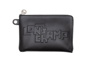 Black Longchamp Leather Logo Clutch