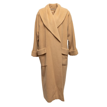 Vintage Tan Perry Ellis Long Wool Coat Size US 8 - Designer Revival