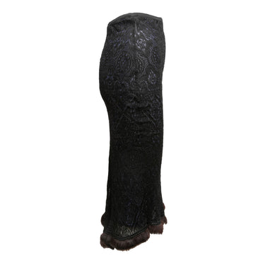 Black & Navy Adam Jones Lace Fur-Trimmed Skirt Size US S - Designer Revival