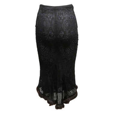 Black & Navy Adam Jones Lace Fur-Trimmed Skirt Size US S - Designer Revival