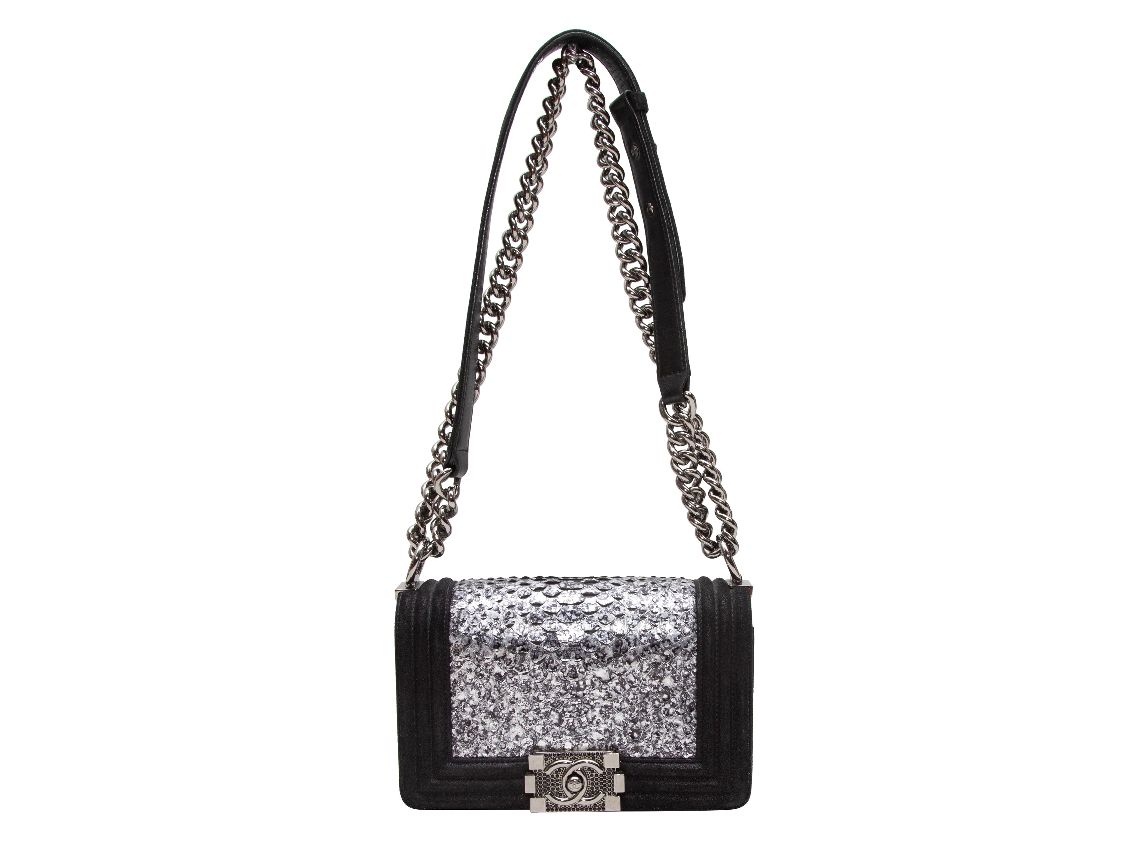 Black & Silver Chanel Snakeskin & Leather Small Boy Bag