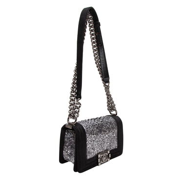 Black & Silver Chanel Snakeskin & Leather Small Boy Bag - Designer Revival