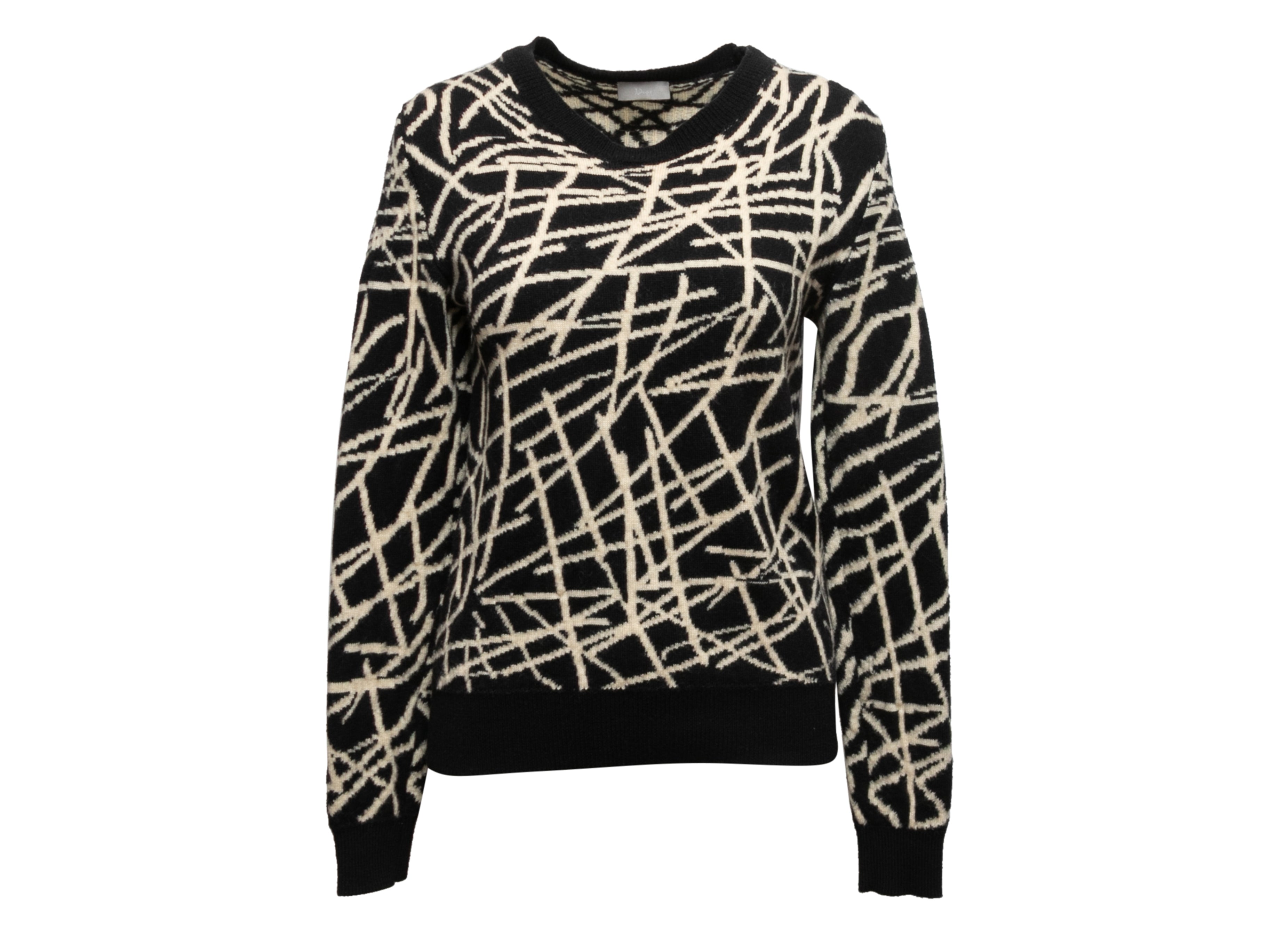 Black & White Dior Homme Wool Intarsia Sweater Size M - Designer Revival