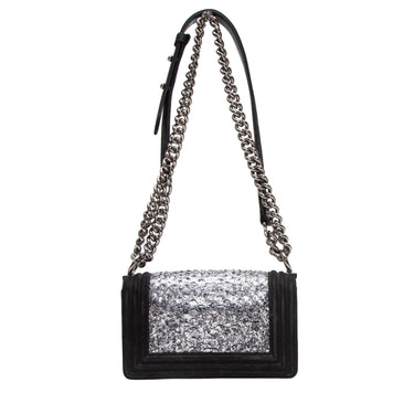 Black & Silver Chanel Snakeskin & Leather Small Boy Bag - Designer Revival