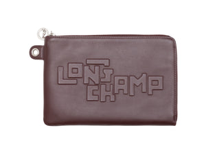 Burgundy Longchamp Leather Logo Clutch