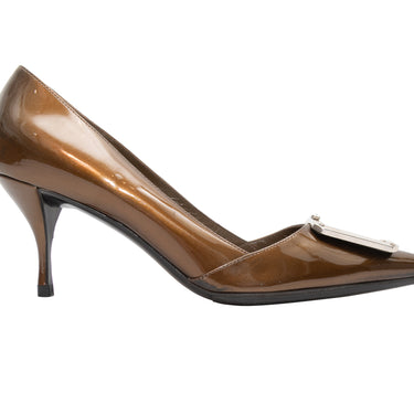 Gold Prada Pointed-Toe Patent Pumps Size 38