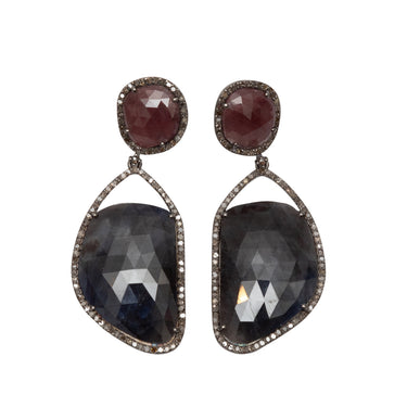 Sapphire & Ruby Bavna Pierced Earrings - Designer Revival