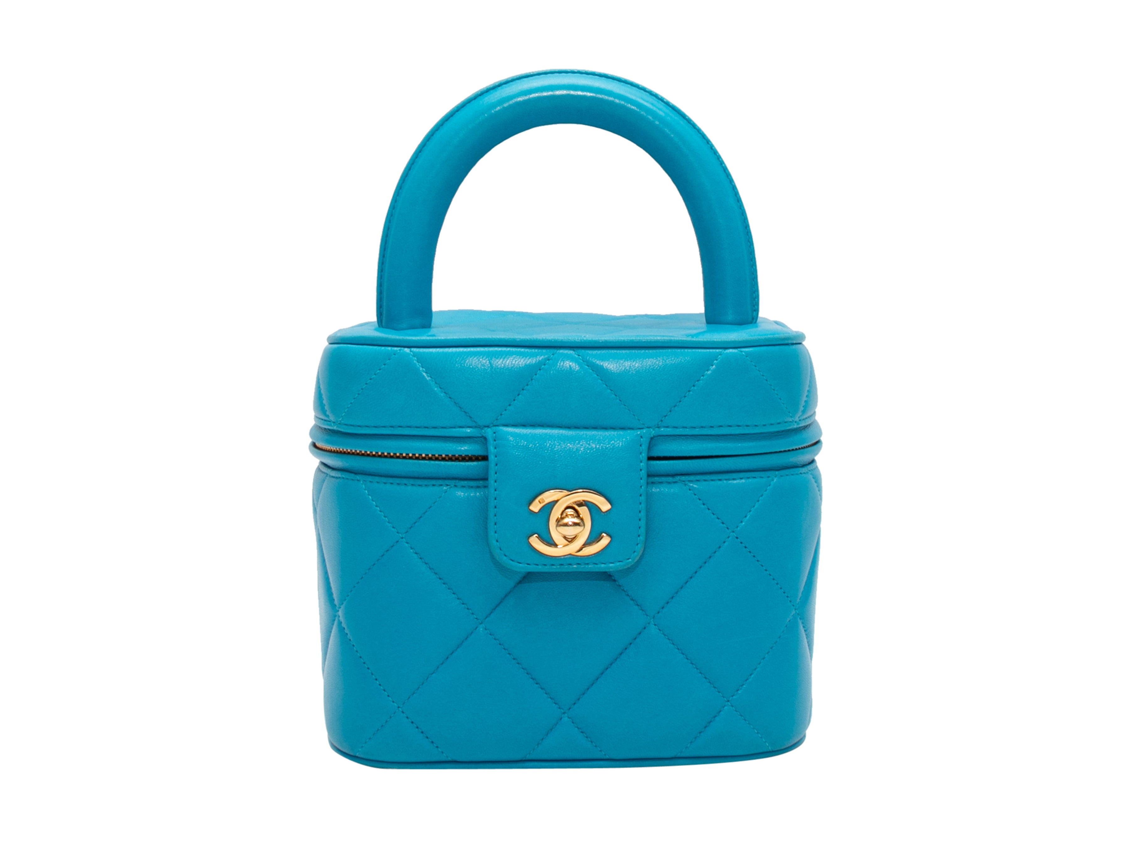 Chanel Light Blue Quilted Caviar Chanel Top Handle Vanity Case