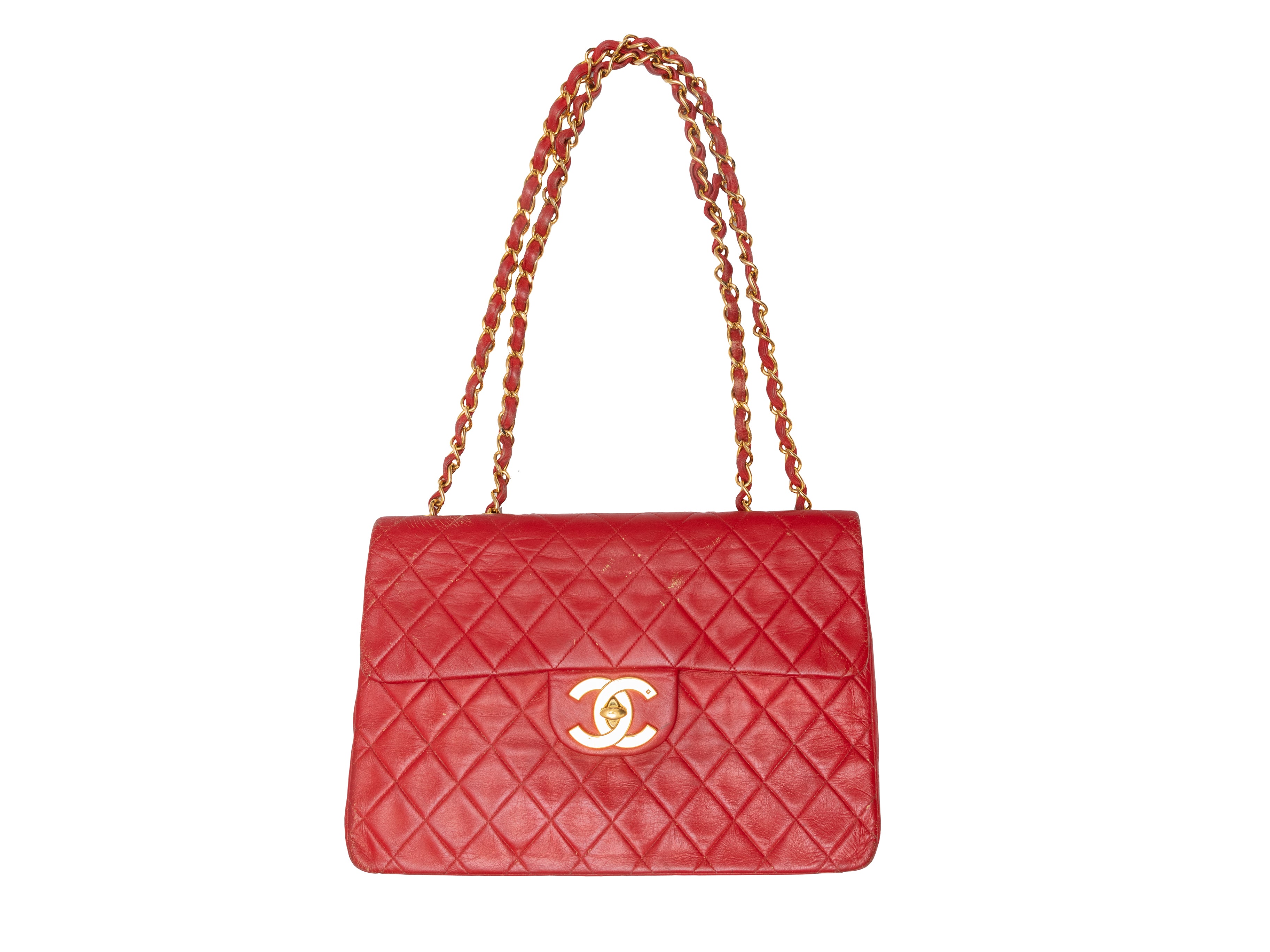 Chanel Red Quilted Calfskin XXL Single Flap Bag Gold Hardware