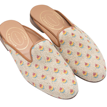 Beige & Multicolor Stubbs & Wootton Patterned Fabric Mules Size 39 - Designer Revival