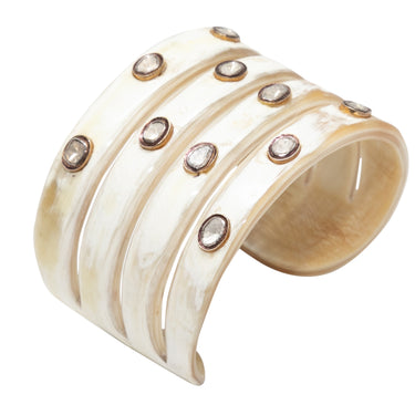 Beige & White Arthur Mader Sliced Diamond & Horn Cuff Bracelet - Designer Revival