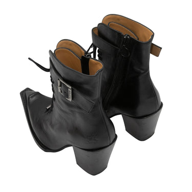 Black John Fluevog Pointed-Toe Lace-Up Ankle Boots Size 40