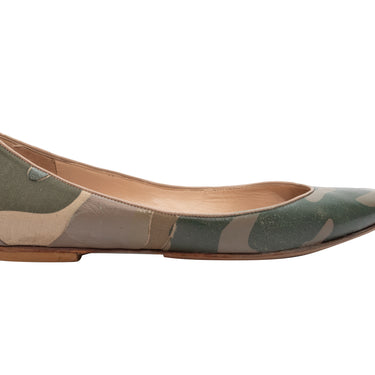 Olive & Multicolor Valentino Camo Leather Pointed-Toe Flats Size 37.5 - Designer Revival