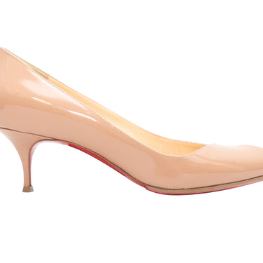 Beige Christian Louboutin Pointed-Toe Patent Pumps Size 38