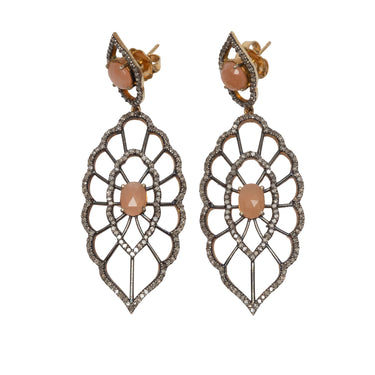 Coral Gemstone & Pave Diamond Jennifer Miller Pierced Earrings - Designer Revival