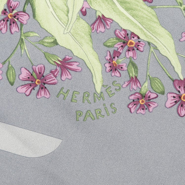 Grey & Multicolor Hermes La Prairie Motif Print Silk Scarf - Designer Revival