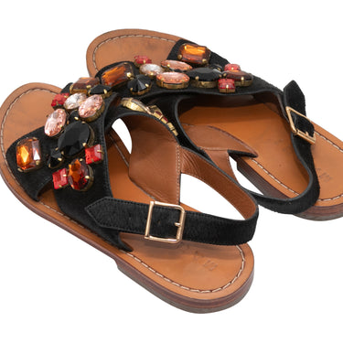Black & Multicolor Marni Ponyhair Rhinestone-Embellished Sandals Size 37.5 - Designer Revival