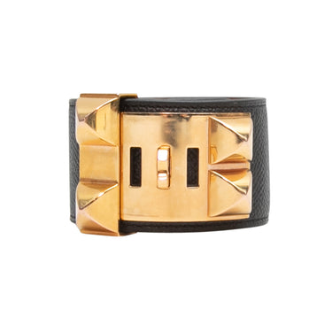 Black & Rose Gold Hermes Medor Large Cuff Bracelet - Designer Revival