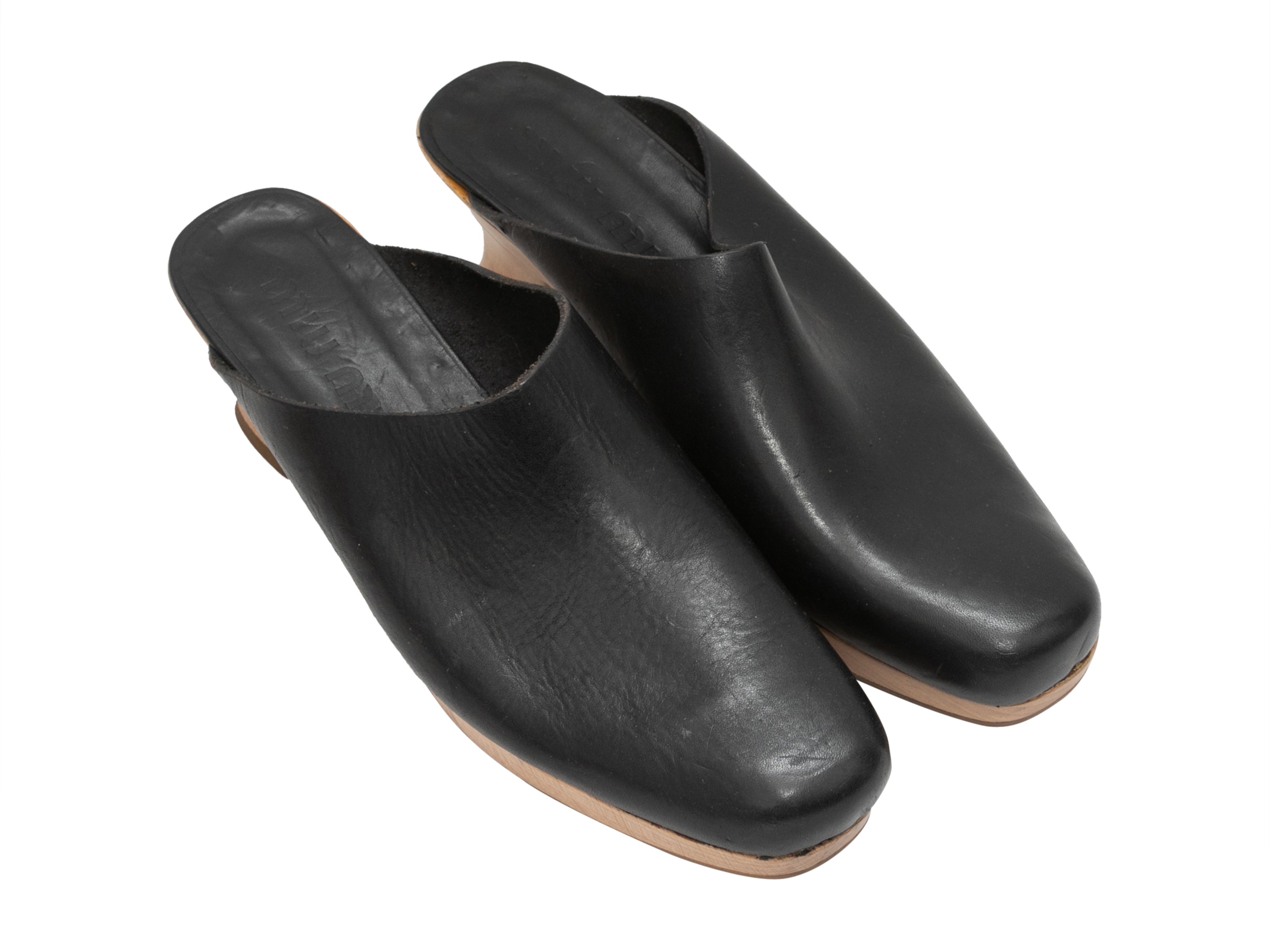 Vintage Black Miu Miu Leather & Wood Mules Size 39 - Designer Revival