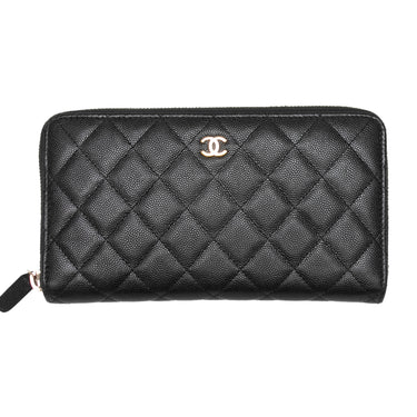 Black Chanel Caviar Leather Quilted Continental Wallet - Designer Revival