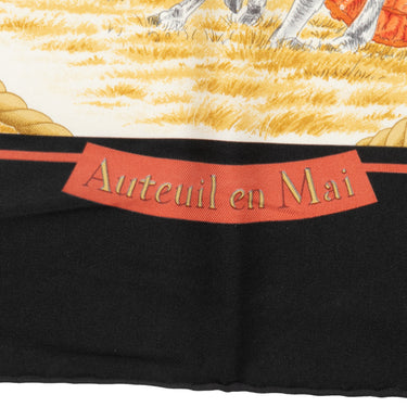 Black & Multicolor Hermes Auteuil en Mai Motif Silk Scarf - Designer Revival