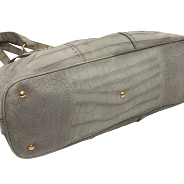 Grey Yves Saint Lauren Embossed Croc XL Muse Bag - Designer Revival