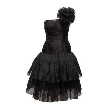 Vintage Black Victor Costa One-Shoulder Cocktail Dress Size US 6 - Designer Revival