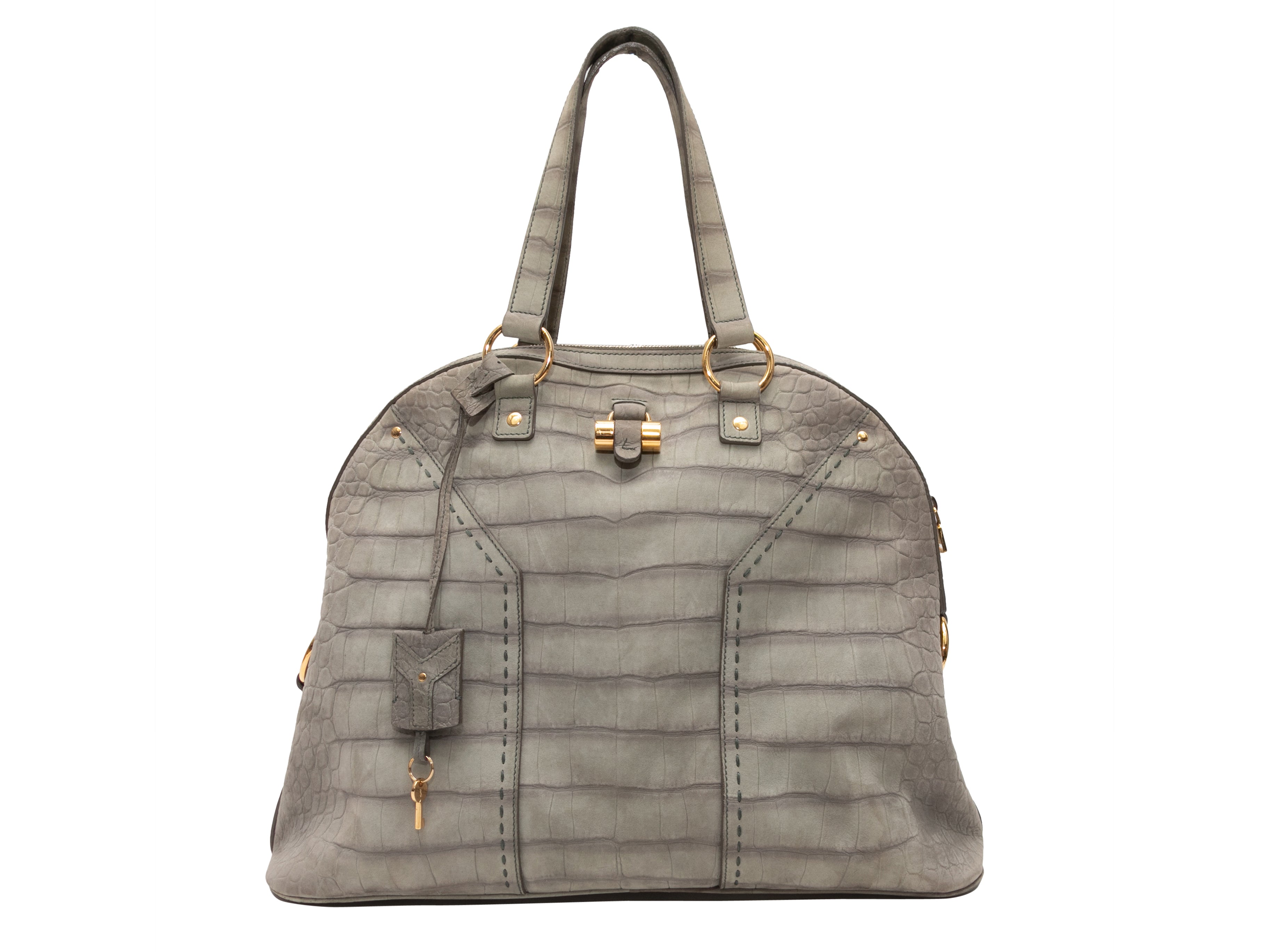 Grey Yves Saint Lauren Embossed Croc XL Muse Bag - Designer Revival
