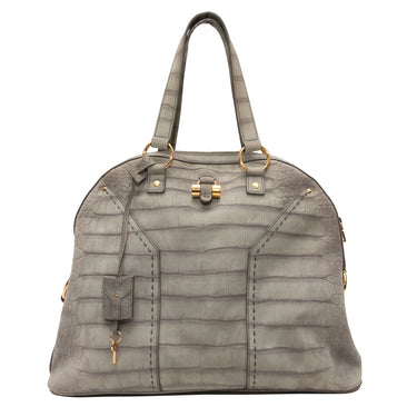 Grey Yves Saint Lauren Embossed Croc XL Muse Bag