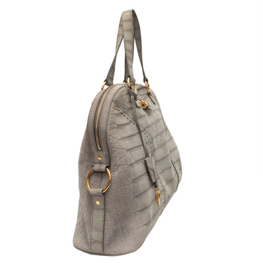 Grey Yves Saint Lauren Embossed Croc XL Muse Bag
