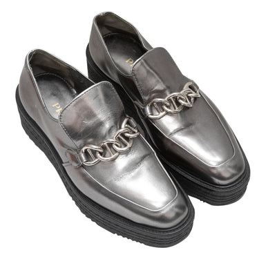 Silver Prada Metallic Platform Loafers Size 37.5