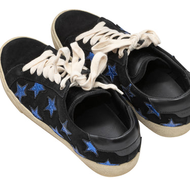 Black & Blue Saint Laurent Suede Star Sneakers Size 38 - Designer Revival