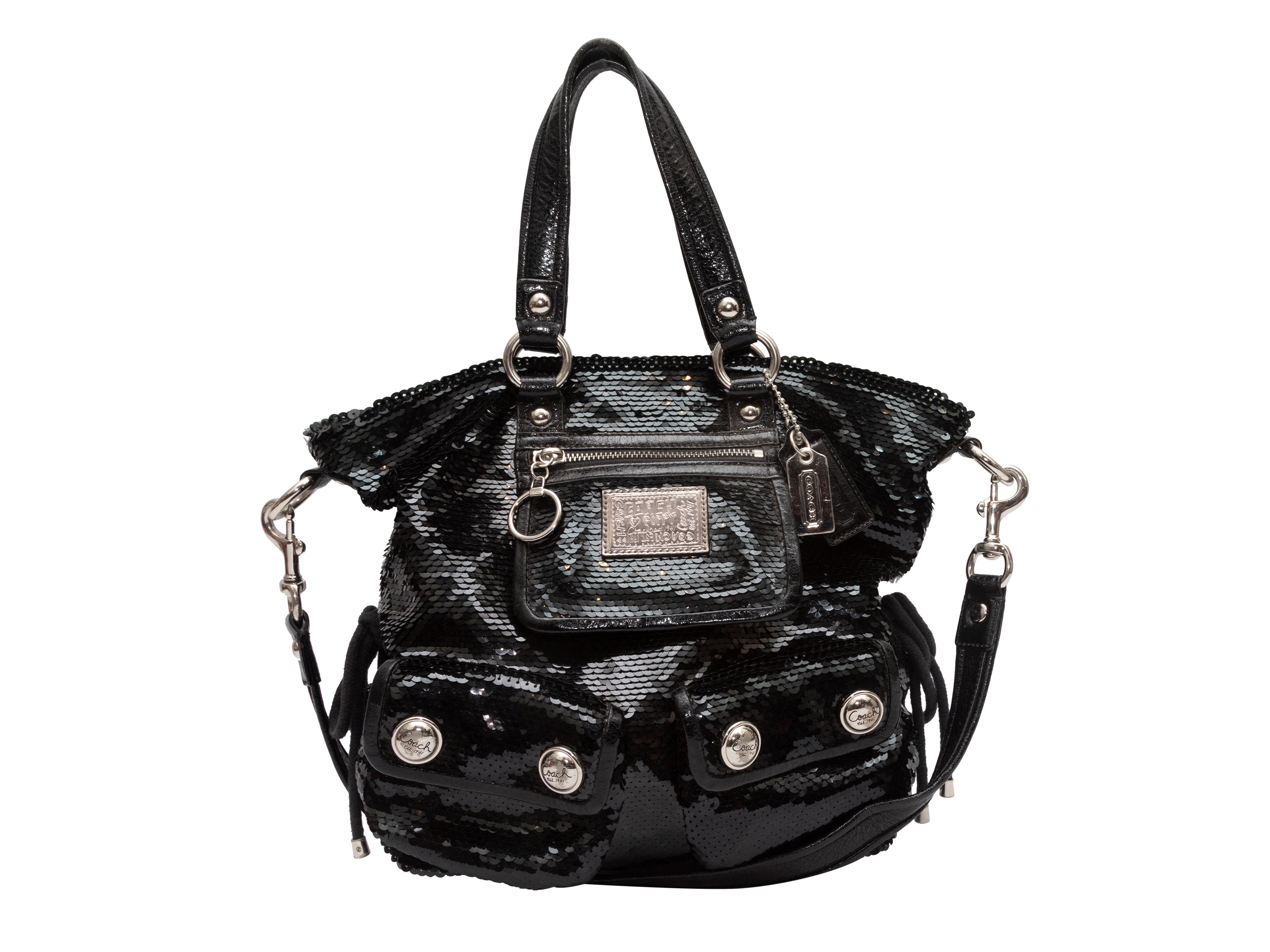 Coach Shoulder Bags Black Leather Sparkle Handbag Zip Purse Bag