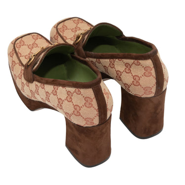 Brown Gucci Monogram Platform Horsebit Loafers Size 40.5