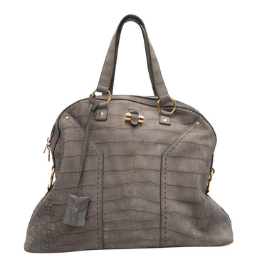 Grey Yves Saint Laurent Embossed Croc XL Muse Bag - Designer Revival