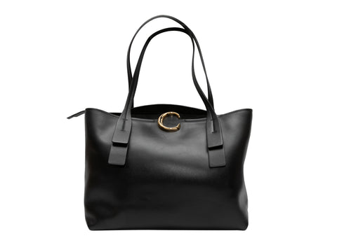 Black See by Chloe Leather Tote Bag chloe logo embroidered t