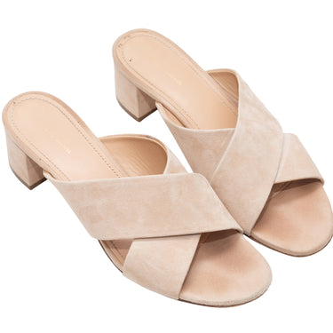 Beige Mansur Gavriel Suede Heeled Slide Sandals Size 38 - Atelier-lumieresShops Revival