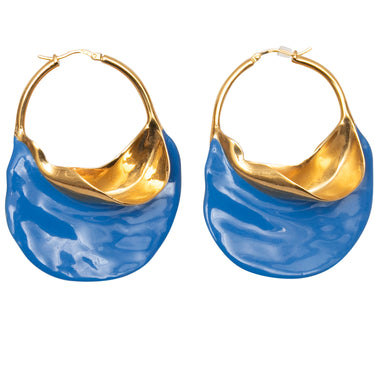 Blue & Gold-Tone Celine Hoop Earrings - Designer Revival