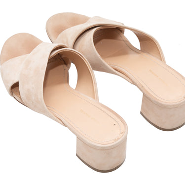 Beige Mansur Gavriel Suede Heeled Slide Sandals Size 38 - Designer Revival