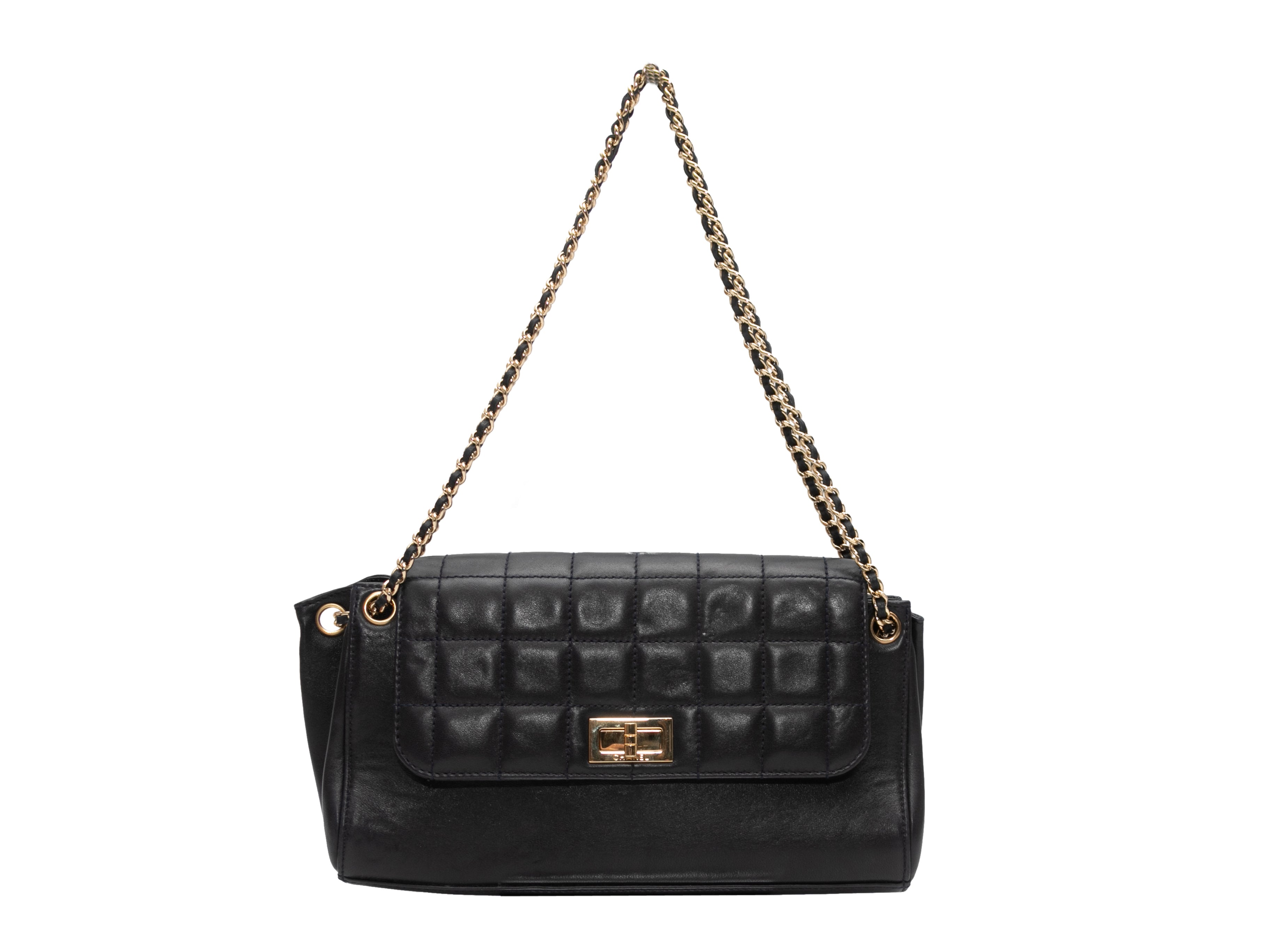 Timeless Chanel East-West Chain Strap Flap Bag in Black Leather
