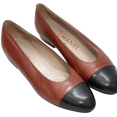 Vintage Brown & Black Chanel Cap-Toe Ballet Flats Size 36.5 - Designer Revival