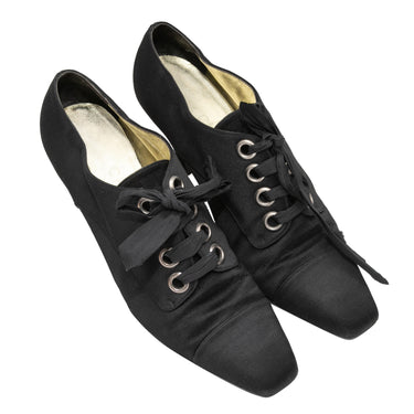 Vintage Black Chanel Silk Heeled Oxfords Size 40 - Designer Revival