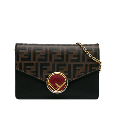 Brown Fendi Zucca Kan I F Embossed Wallet on Chain Crossbody Bag - Designer Revival