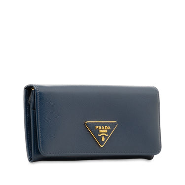 Blue Prada Saffiano Leather Flap Wallet - Designer Revival