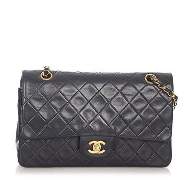 Black Chanel Small Classic Lambskin Leather Double Flap Bag - Designer Revival
