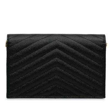 Black Saint Laurent Grain De Poudre Cassandre Envelope Wallet on Chain Crossbody Bag