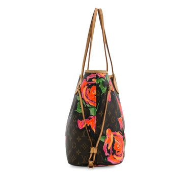 Brown Louis Vuitton Monogram Roses Neverfull MM Tote Bag