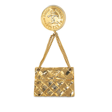 Gold Chanel CC Quilted Flap Bag Brooch